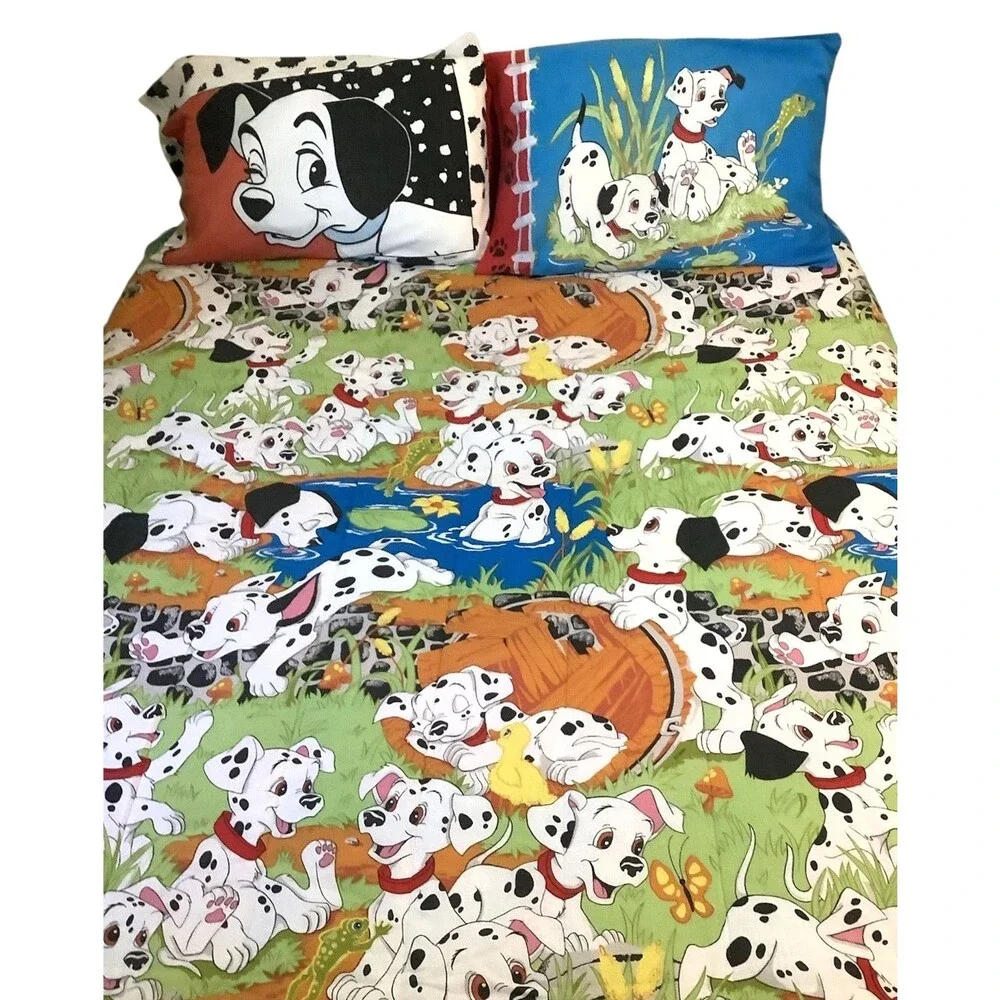 Vintage 1990's 101 DALMATIONS Disney Reversible Comforter & Shams Set Full Size